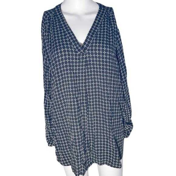 BYdesign Navy Blue Geometric V-Neck Blouse Women’s XL Long - Picture 1 of 4